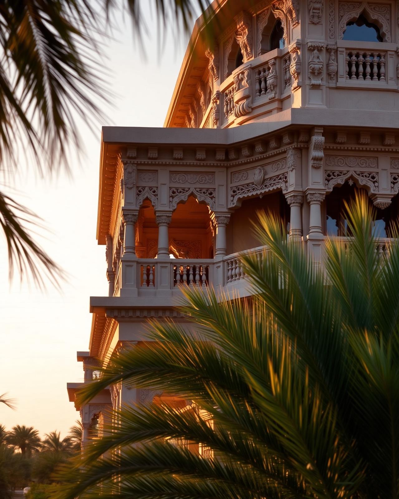 Architectural detail of A1 Resort at sunset