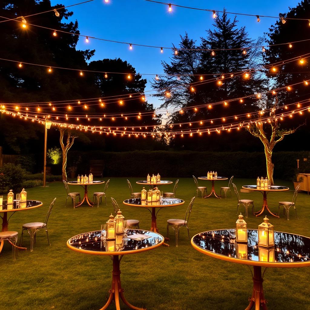 Garden cocktail tables at dusk