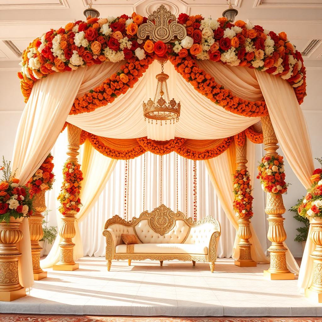 Mandap setup with marigolds