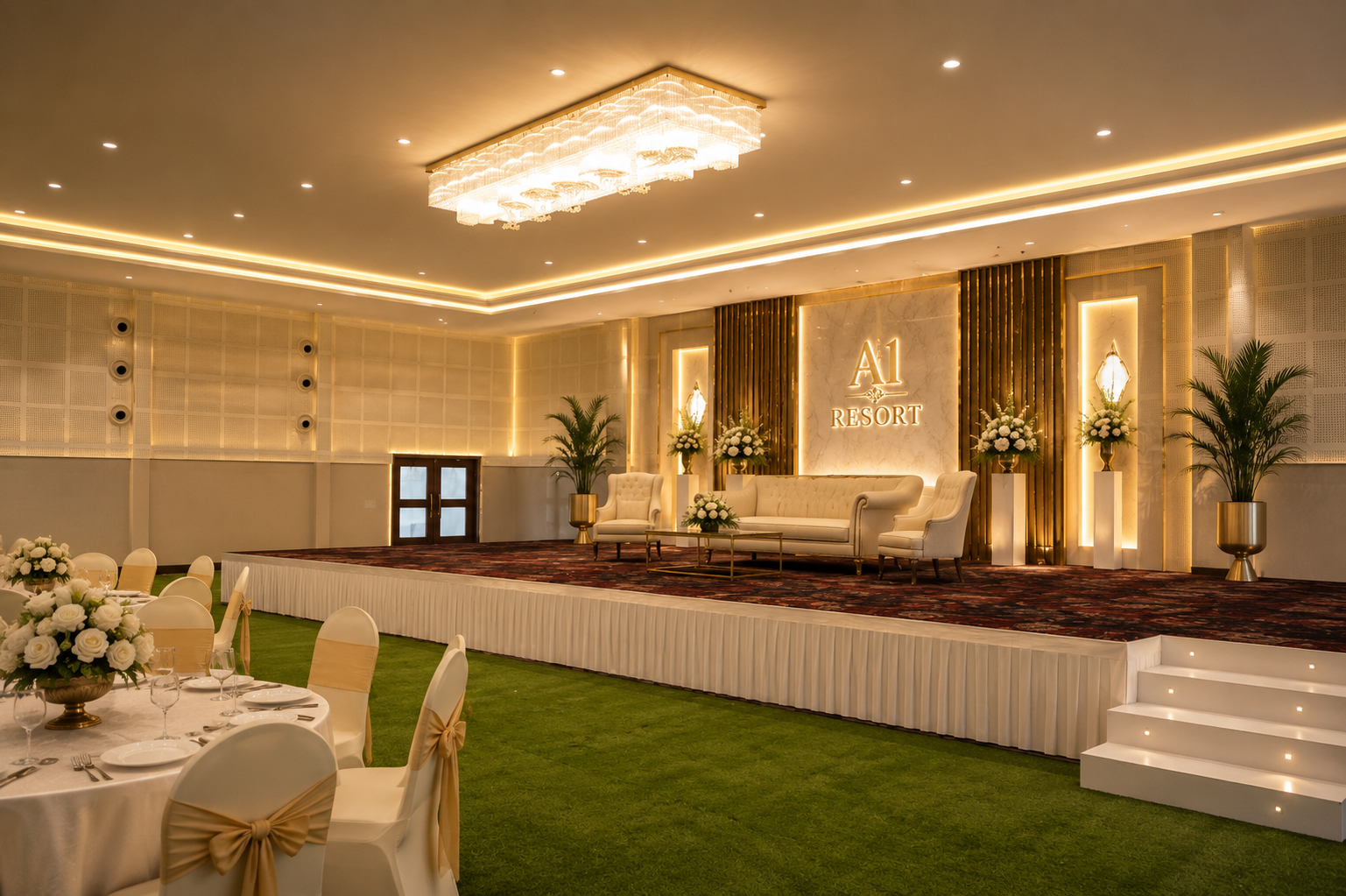Mandap setup with marigolds