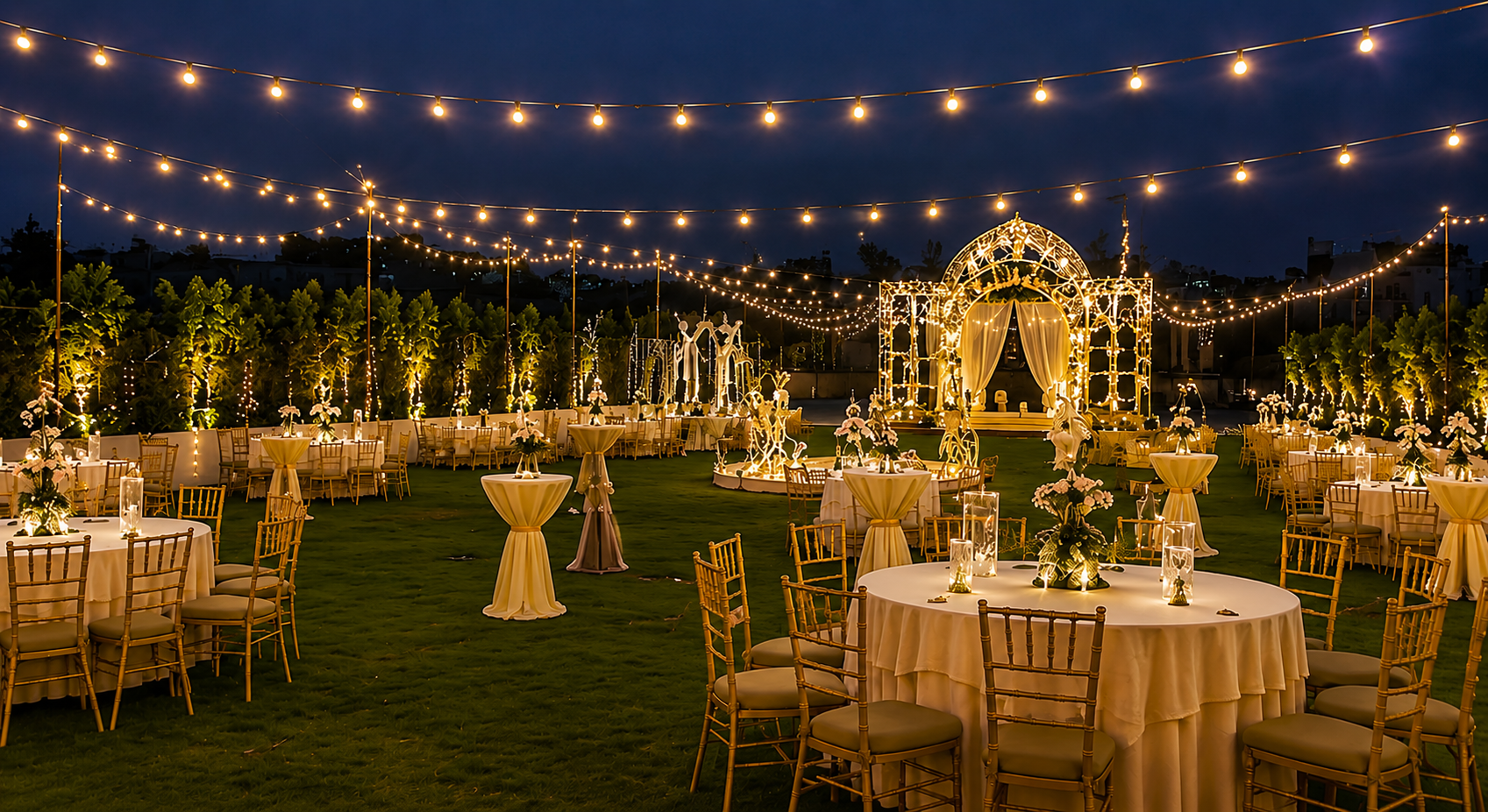 Lantern-lit garden pathway